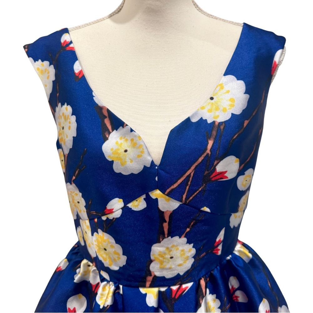 NWOT Ark & Co Royal Blue Floral Cocktail Dress | Fit & Flare (M) - Picture 4 of 10
